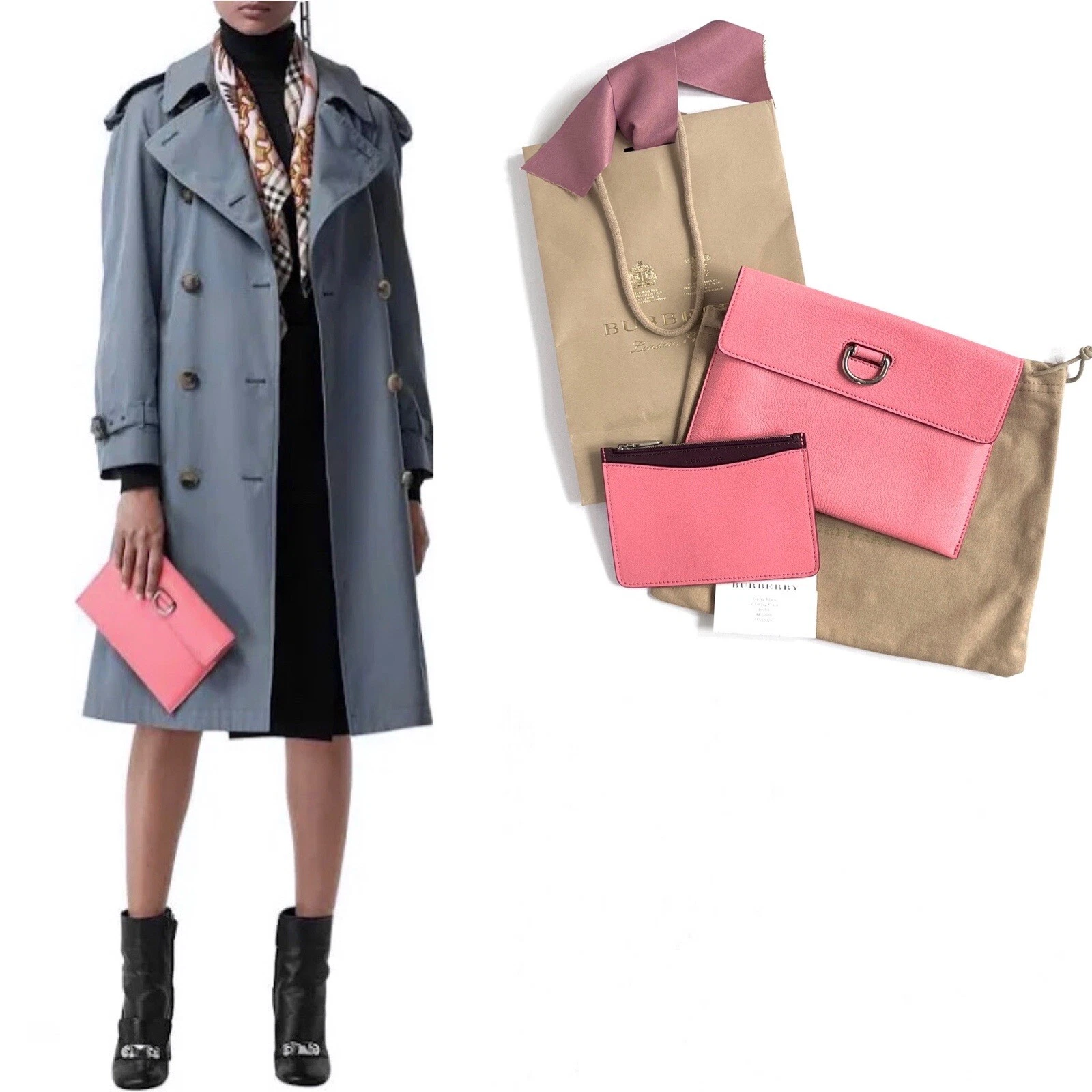Nuova borsa a portafoglio Burberry grande pelle ciottolata Patton D pochette e zip