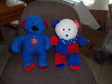  2 ADORABLE USA BEARS Red, White, Blue. PLUSH 13" LOOK 4th Of July