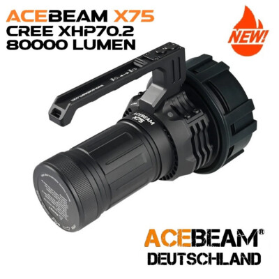 ACEBEAM X75 mit 12 Stück CREE XHP 70.2 LEDs hellste LED Taschenlampe 80000 Lumen