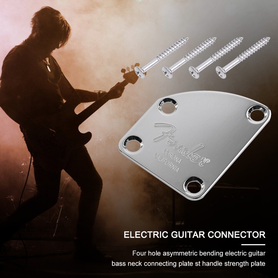 Chrome Electric Guitar Neck Back Plate with 4 Screws Guitar Replacement