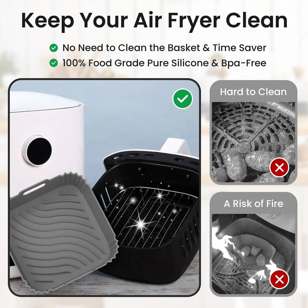Air Fryer Silicone Liners Square 2 Pack 7.7inch Airfryer Liners 4-7 QT Reusable Air Fryer Silicone Liners Square 2 Pack 7.7inch Airfryer Liners 4-7 QT Reusable