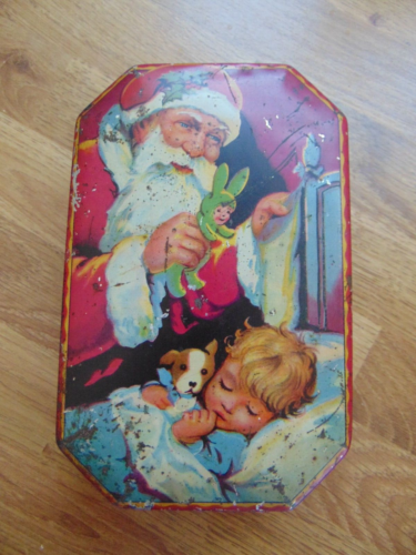 RARE VINTAGE HARRY VINCENT BLUE BIRD TOFFEE TIN - SANTA / FATHER CHRISTMAS - Picture 1 of 7