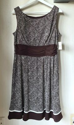PERCEPTIONS Petites Brown White Geometric Pattern Stretch Dress Sz 14 Petite 14P