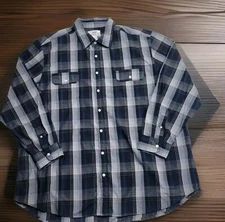 Dash Board Button Up Shirt Plaid Blue Men's Size 3XLT Big & Tall Long Sleeve
