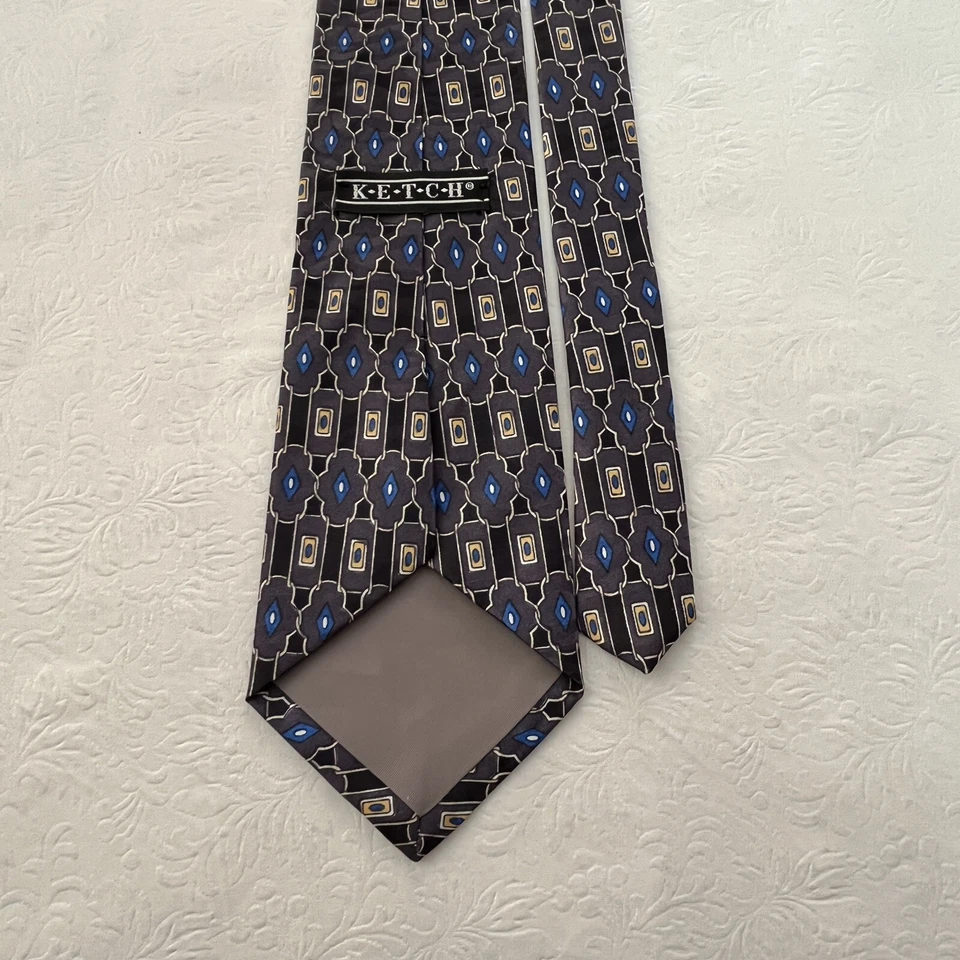 Corbata para hombre Ketch patrón geométrico multicolor azul/gris 100 % seda hecha en EE. UU. Foto 4 de 4