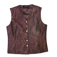 90s Does 60s Vintage Brown & Red Paisley Pattern Waistcoat By Liz Claiborne 12
