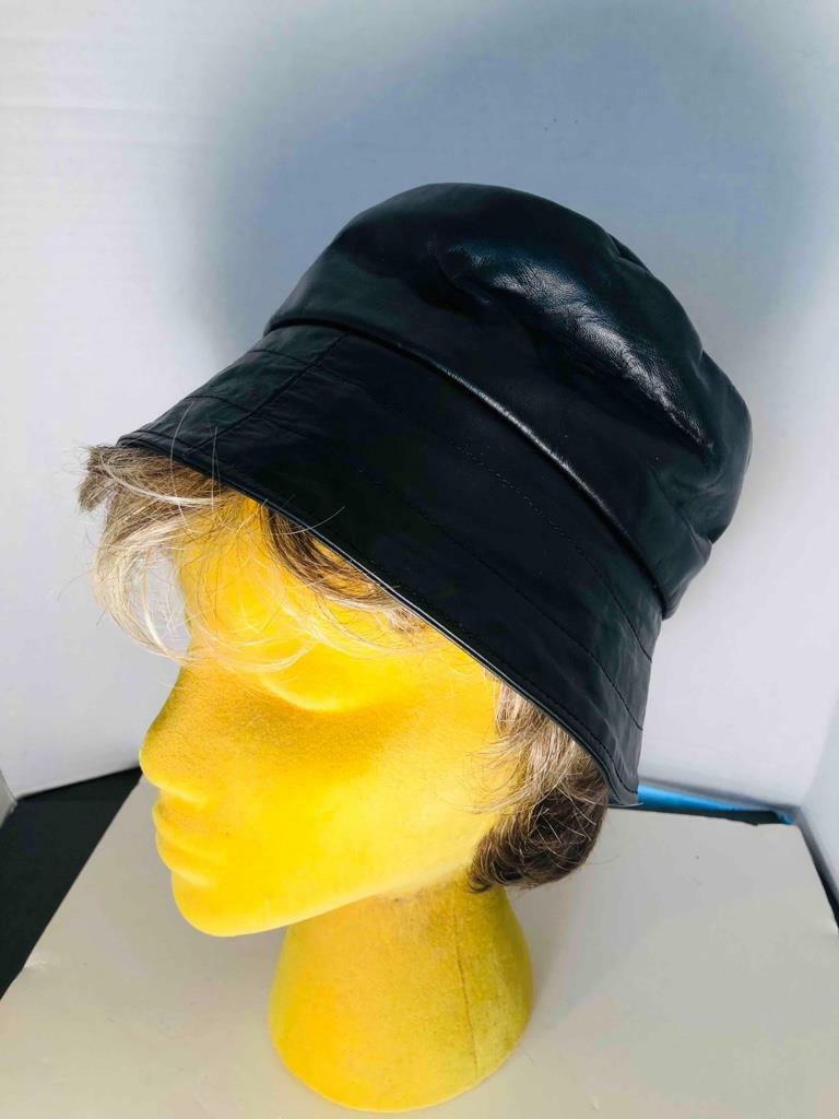 Vintage Original Gus Bell Black Leather Bucket Hat Size 22