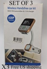 Wireless Handsfree Car Kit with FM Transmitter  2.1A Charger Set of 3