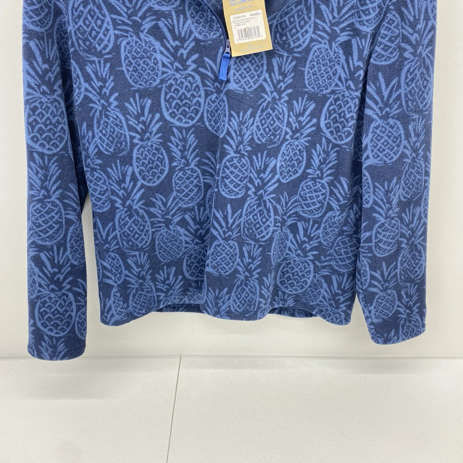 Chubbies jacket Men Large pine by me 1/4 zip fleece pineapples Sweater Blue - product detail image 11