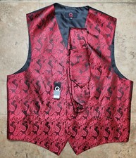 Brand Q Red Black Paisley vest tuxedo neck tie hankie hoco wed prom New
