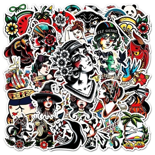⭐ 50 Pezzi Cool Trendy Oldschool Tattoo Art Style Stickerbomb - Picture 4 of 4