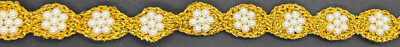 1'' Metallic Gold Braid Center Pearl Bridal Costume Fabric Trim 8 Yards Trimming
