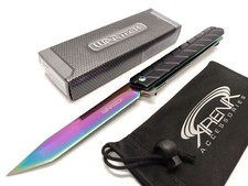 Wartech Rainbow Tanto Blade Pocket Knife Spring Assisted Frame Lock Tip Up Carry