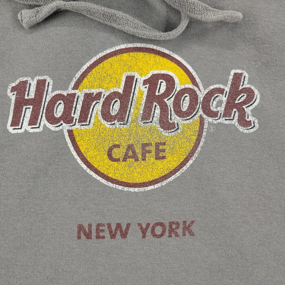 Sudadera para mujer Hard Rock Café XL gris logotipo de Nueva York camiseta corta pulóver con capucha Foto 2 de 4