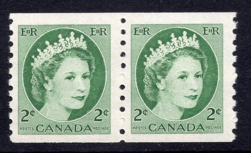 Canada 345iv F/VF MH pair on scarce F paper, 2c green QEII Wilding coil issue