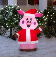 3.5 FT Holiday Living Pig in Santa Suit LED Christmas Inflatable Yard Decoration