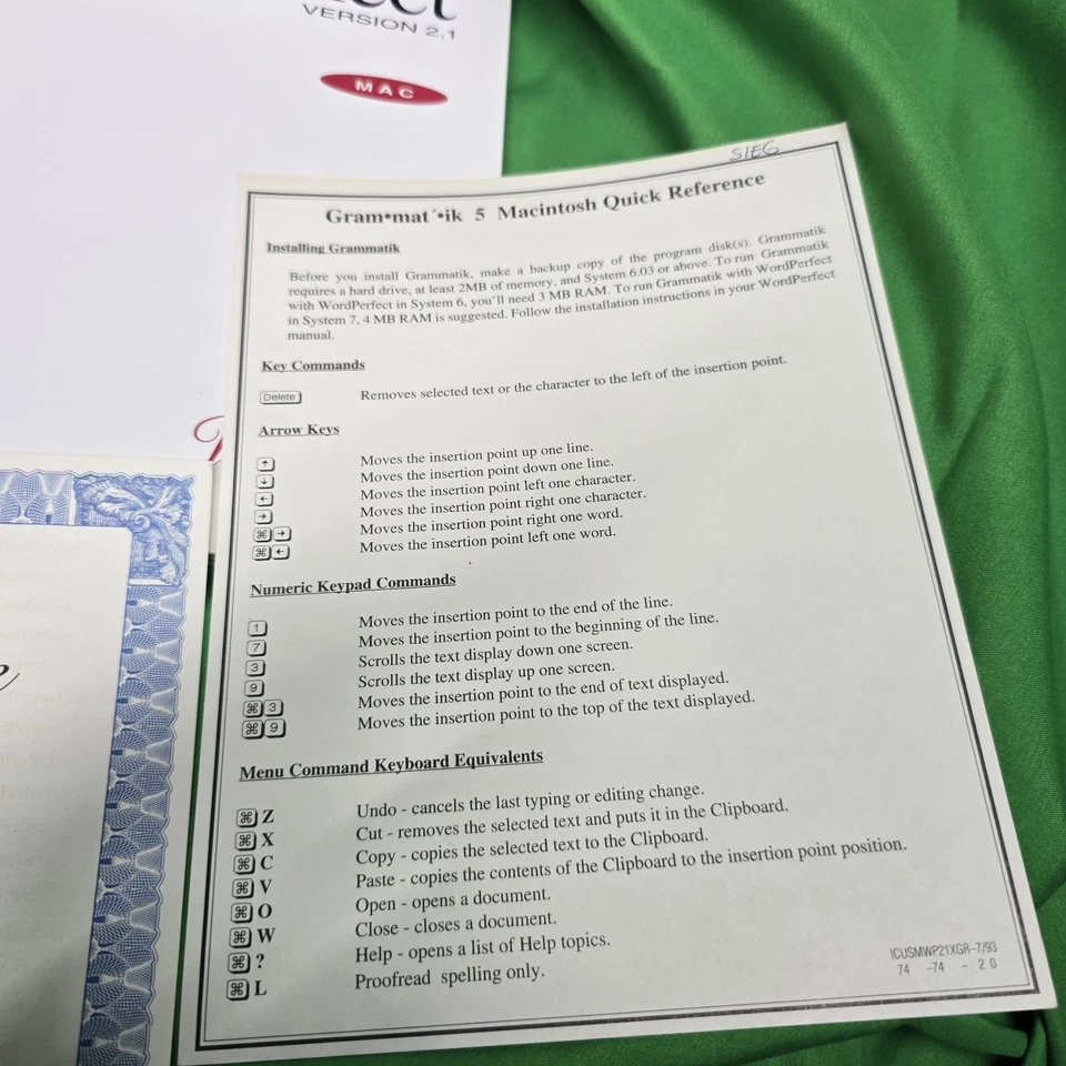 Vintage 1993 WordPerfect Version 2.1 Mac Manual & License ONLY *No Disc Included - Image 4 of 4