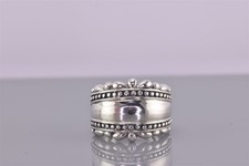 Sterling Silver 16mm Tapered Splash Beaded Trimmed Dome Band Ring 925 Sz: 6
