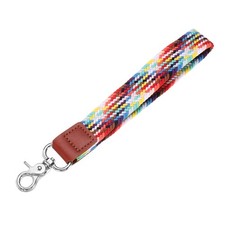 Wrist Lanyard Keychain Braided Wristlet Strap with Silver Clasp Rainbow