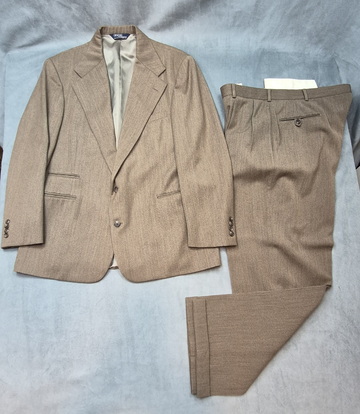 Vintage Polo Ralph Lauren Suit Mens 44R Brown Wool Two-Button Pleated Classic
