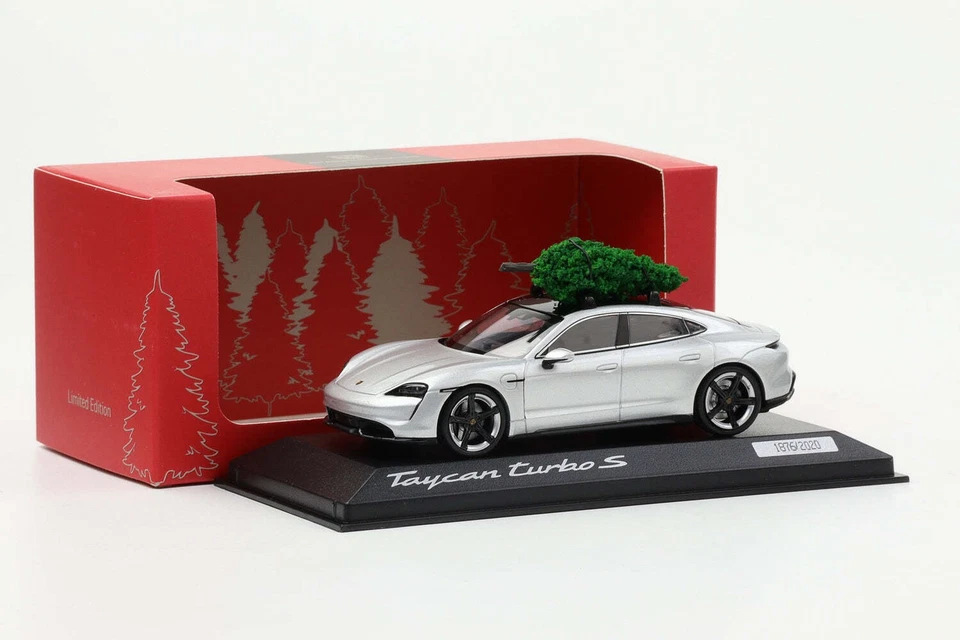 Albero di Natale 1:43 Porsche Taycan Turbo S Dolomitsilber x-Mas Minichamps Wap - Immagine 3 di 4