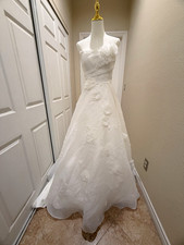 VD723 Ivory Strapless Sleeveless Organza Ball Gown Wedding Dress Train Size 6