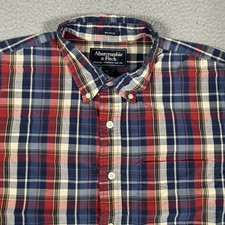 Abercrombie Fitch Shirt Mens Large Blue Plaid Muscle Fit Button Down Preppy