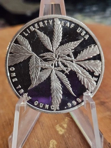 Liberty Leaf Indica Marijuana Cannabis Coin 1 Troy Oz .999 Fine Silver Round