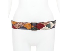 SAINT LAURENT diamond patchwork multicolor scaled leather statement belt 85cm