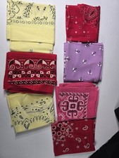 Vintage Bandana Lot 7 USA Wamcraft Paisley Western Cotton Red Yellow Pink