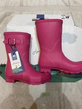 Joules Kelly Mid Height Wellies Pink With Yellow Back Stripe UK Size 4 BNIB