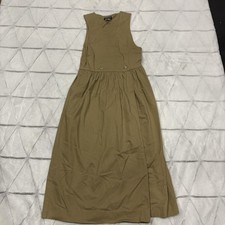 Lands End Cotton Long Tan Sleeveless Dress Buttons Women’s Sz 10 USA Made