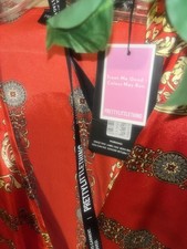 PrettyLittleThing Red Gold Baroque Print Tie Waist Long Sleeve Robe Size M