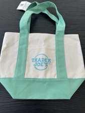 TRADER JOE'S Spring 2025 MINI CANVAS TOTE BAG - PASTEL  GREEN - New with tag