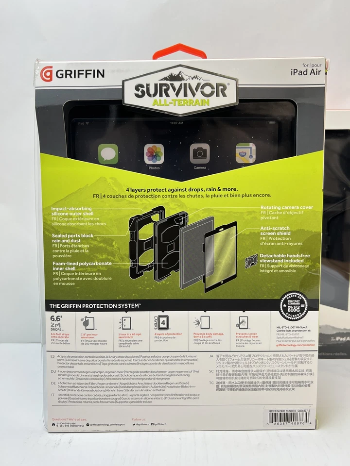 2 Pcs Brand New Griffin Survivor Case for Apple iPad Air 1 & Stand Black GB36307 - Image 4 of 4