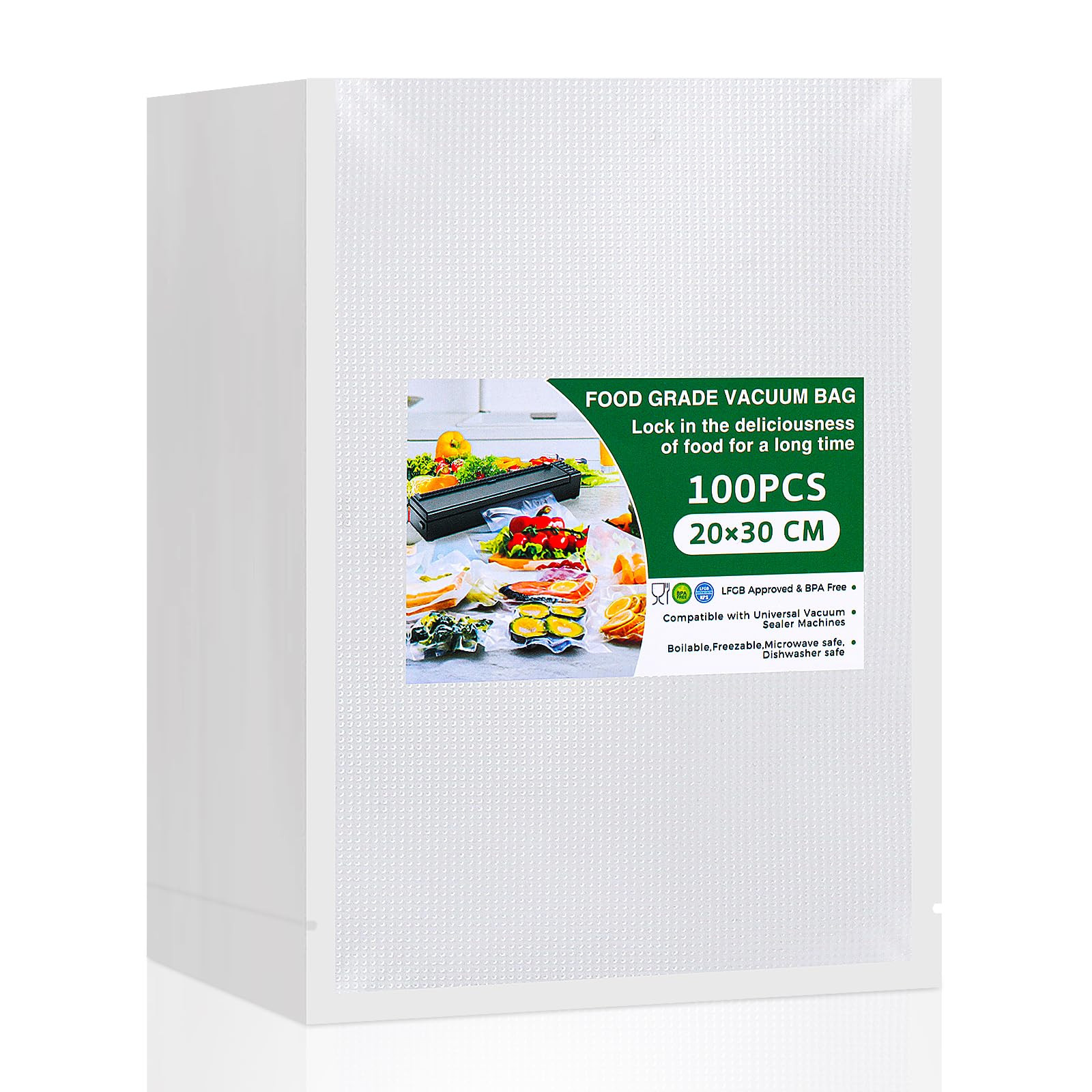 Vinabo 100 Sacchetti Sottovuoto Alimenti 20x30 cm per Cottura Sous Vide