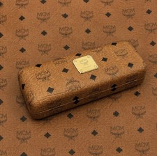 Authentic MCM Name Brand Logo Monogram Clam Cognac Glasses Eyeglasses Hard Case