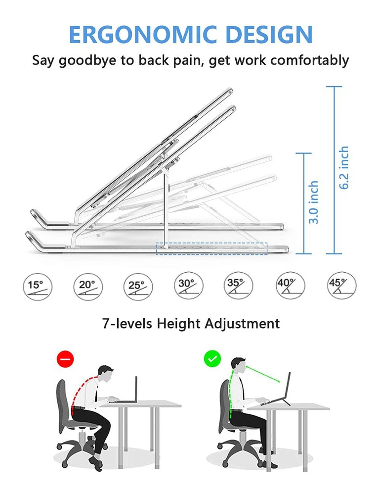 Adjustable Aluminum Laptop Stand Foldable Portable Holder for Comfortable Typing