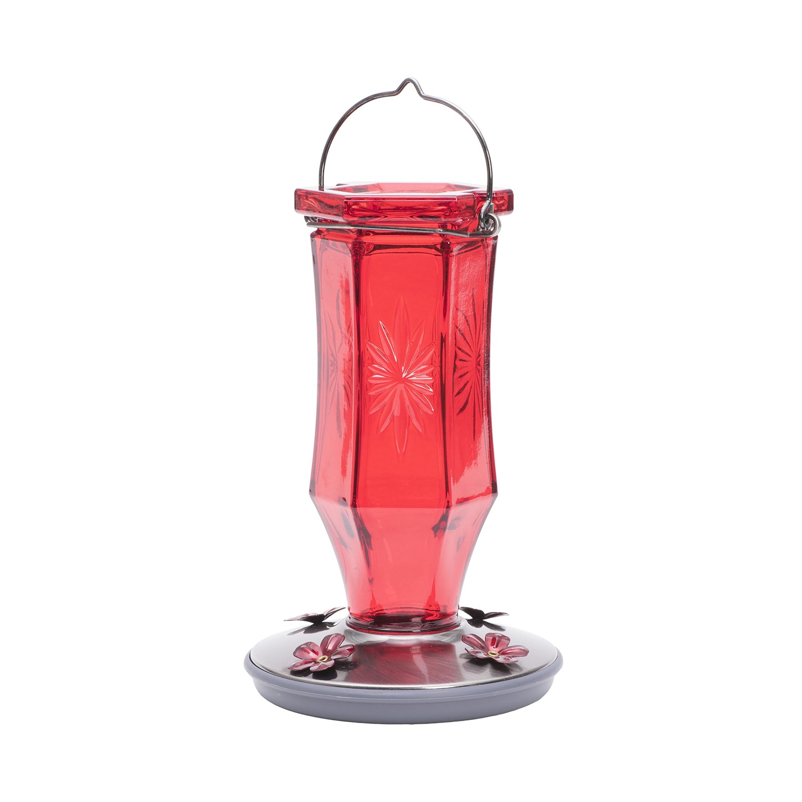 Ruby Starburst Vintage Glass Hummingbird Feeder 8139-2