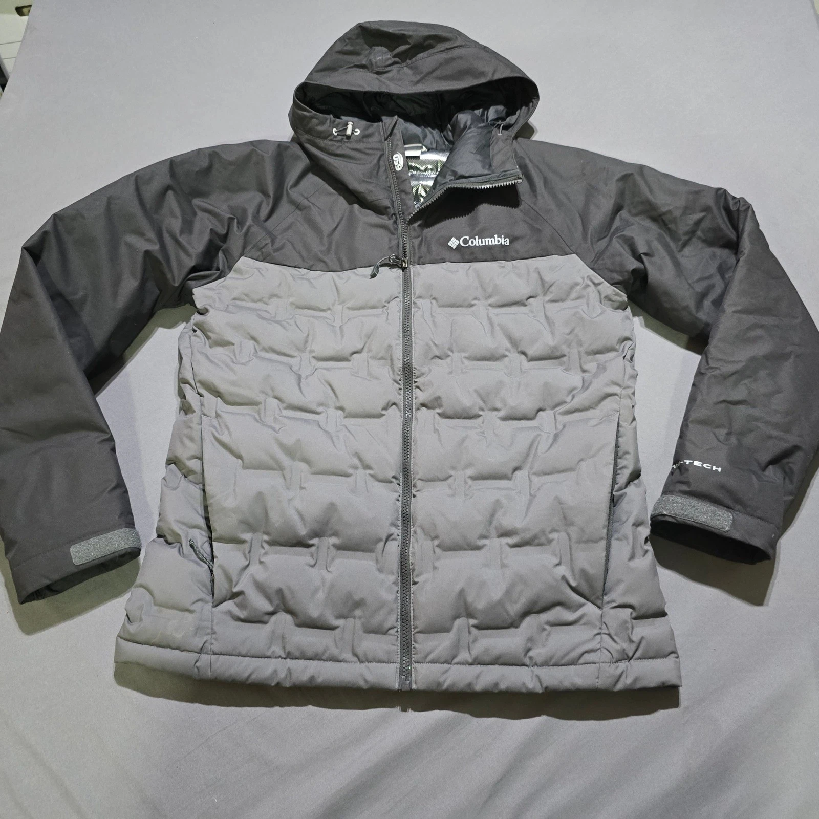 Columbia Grand Trek Down Jacket Mens Small Grey Black Omni-Heat Hooded WM1513
