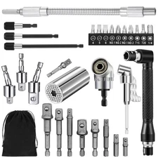 31 Pcs Flexible Drill Bit Extension Set,105° Right Angle Drill Attachment, 1/...