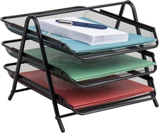 3-Tier Paper Tray, Desktop Organizer, File Storage, Workspace, Office, Metal Mes