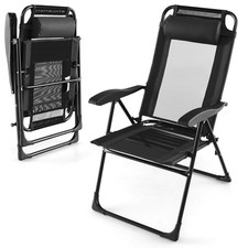 Image of Folding Reclining Chairs Set of 2 with 7-Position Backrest Black Steel Frame