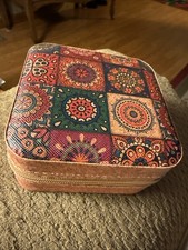 Artificial Leather Square Floral Zip Around Jewelry Organizer