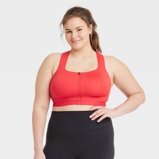All in Motion Women  s High Support Sculpt Zip Front Sports Bra Red 44DD 3XL 