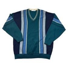 Vintage Roberto Carlo Knit Jumper Colour Block 90s Retro Wool Blend Mens XL