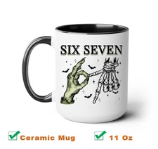 Six Seven 6 7 Witch Skeleton Hands Halloween Mug