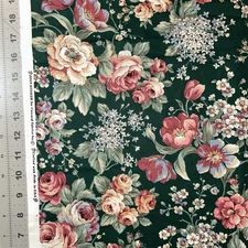 Pink On Green Flowers Joan Kessler Concord Cotton Fabric 1/2 Yard (18 By 44”)