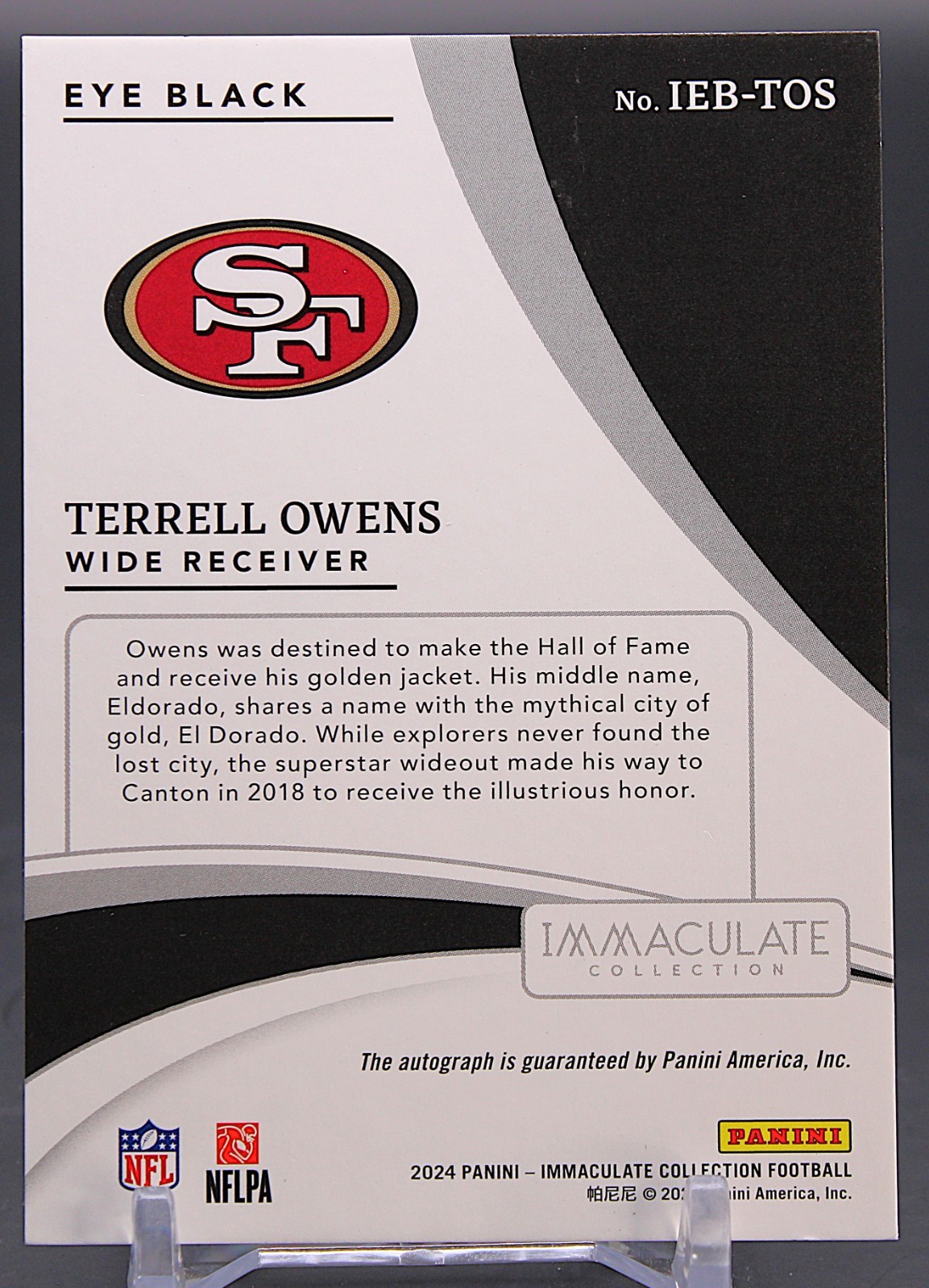 Terrell Owens 2024 Immaculate Collections Eye Black Auto /49 view 2