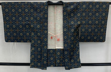 Japanese Vintage Kimono Haori Jacket Silk Blue Oshima Traditional Authentic 31in